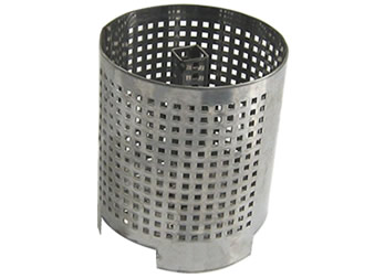A round perforated pellet basket with square holes.