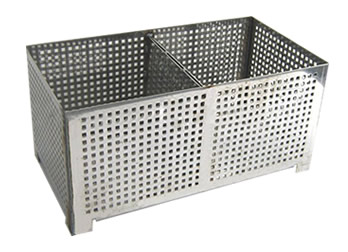 A square perforated pellet basket with square holes.