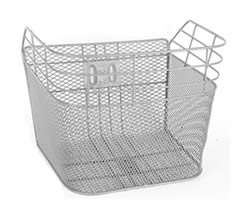 A gray combination style bicycle basket CNBB-1 with fine mesh body and wire mesh top frame