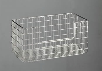 A stainless steel DIN sterilization wire basket in concave style.