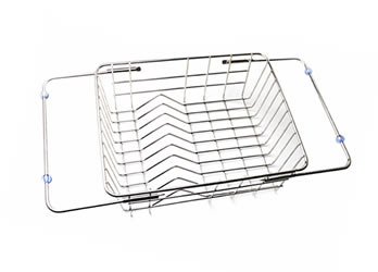 Stainless steel rinse basket SSRB-13 with retractable handles and convex plate racks.