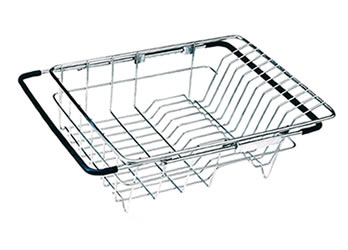 Stainless steel rinse basket SSRB-15 with vinyl coated retractable handles and dish holders