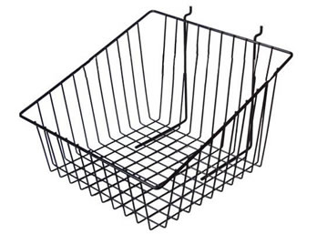 A slanted rectangular wire display basket SPDB-1 in slatwall & pegboard style