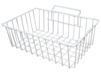 A slatwall style wire display basket SPDB-3 with reinforced hanging fittings.