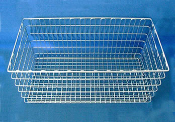 A stainless steel DIN sterilization wire basket with continuous loops.
