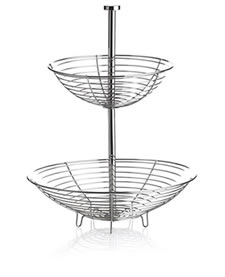 A stainless steel two-tier fruit basket WFB-11