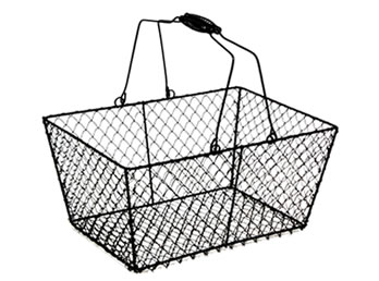 A handmade black coated wire storage basket WTB-10 with two swing handles for easy carrying