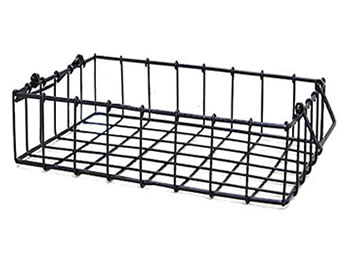 A black rectangular wire storage basket WTB-11 with two folding handles