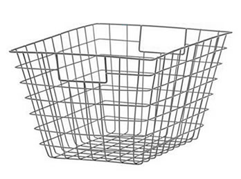 A chrome plated wire storage basket WTB-3 for storing items in refrigerator.