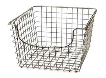 A chrome plated wire storage basket WTB-6 with concave front top frame.